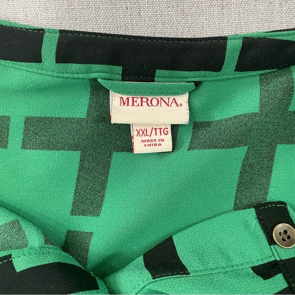 Merona XXL Black and Green Geometric Design Shift Dress - Picture 3 of 4